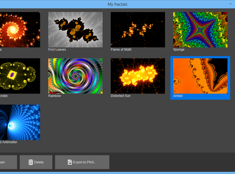 Fractals list (dark theme)